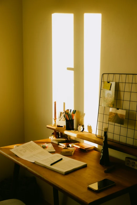 a desk with some things on it