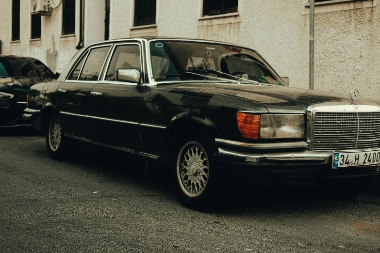 black and white po of a old mercedes benz