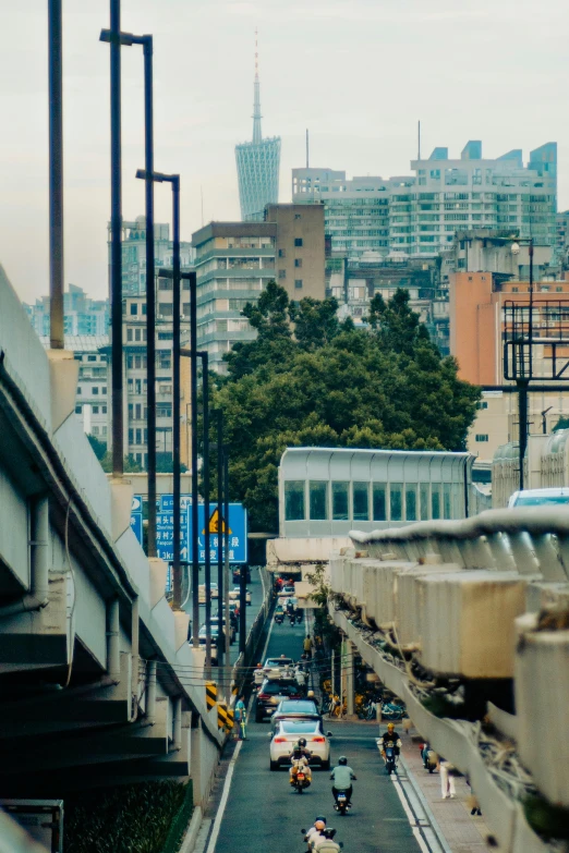 a view of a highway in front of a city