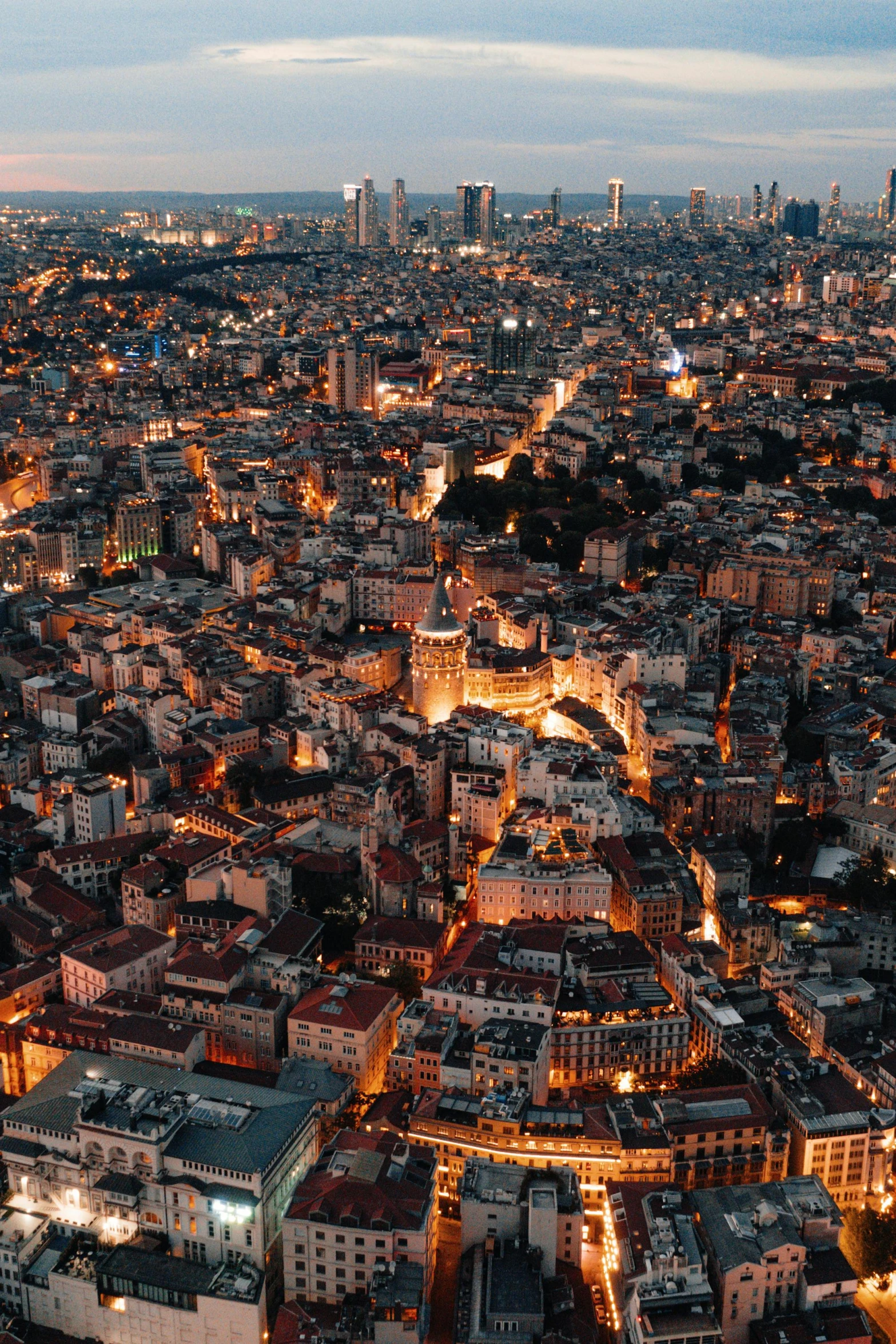 aerial view of downtown area with large and small buildings