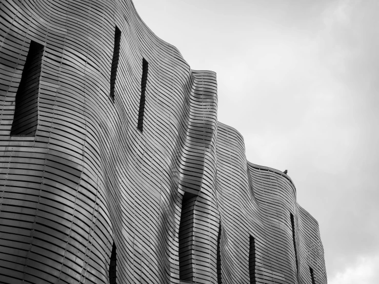 a black and white po of a building