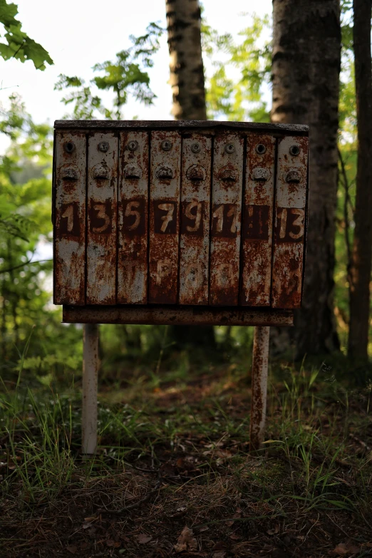 a rusty old rusted metal sign on a pole