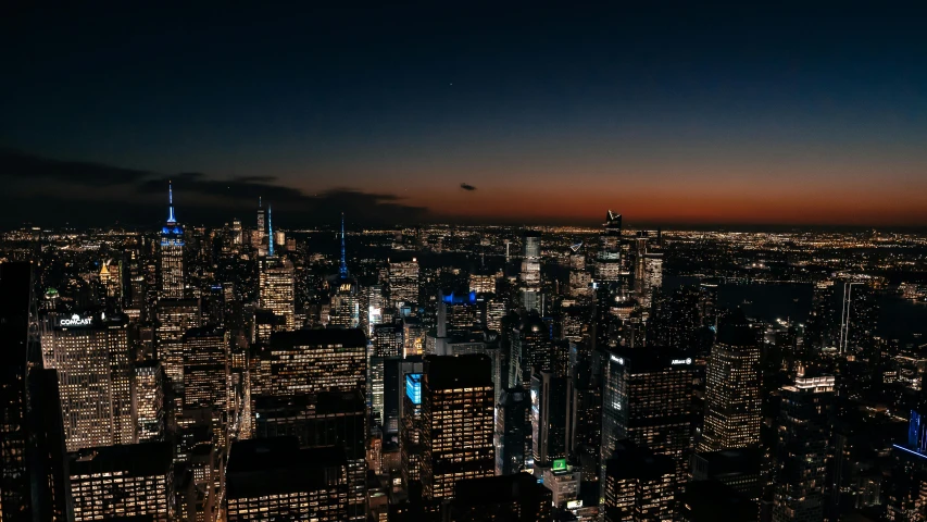 an aerial view of new york city at night