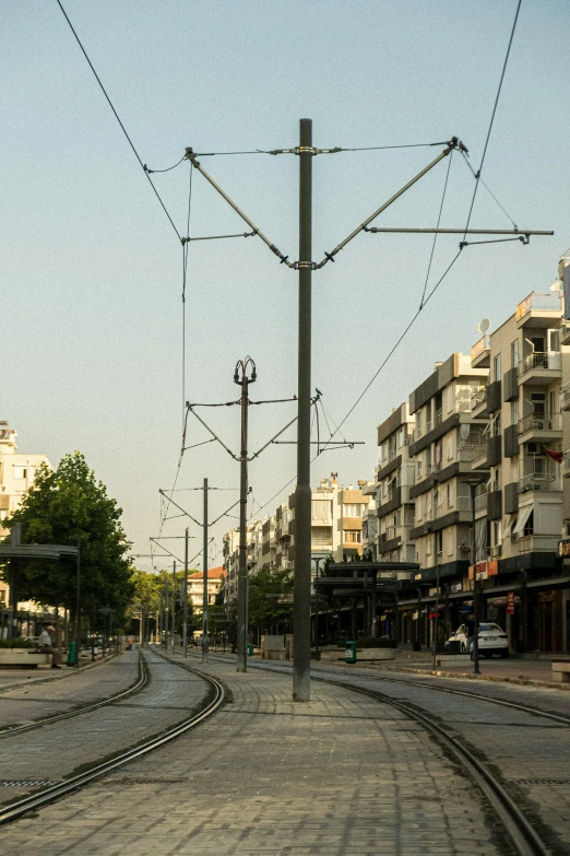 a railroad track running through an urban area