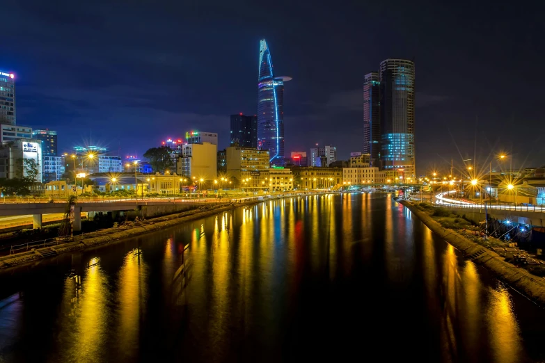 a waterway that runs through some big buildings