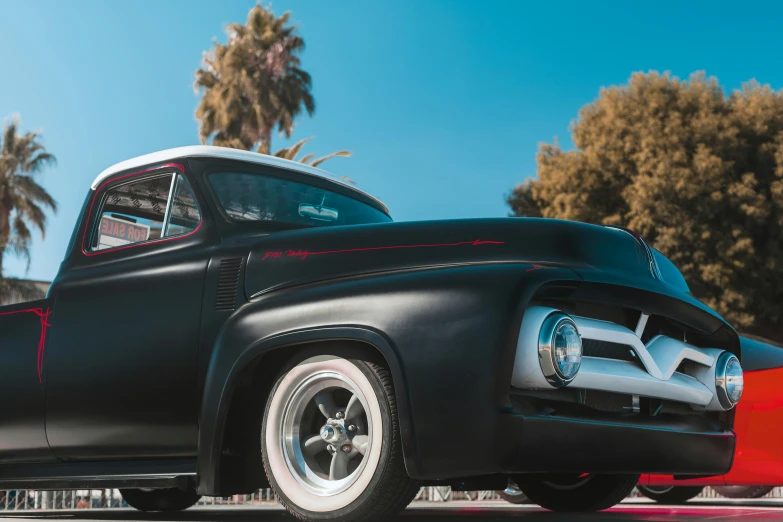 this is an image of a very nice old black pickup truck