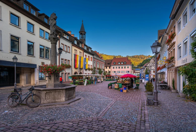 the street in the small village is cobblestone