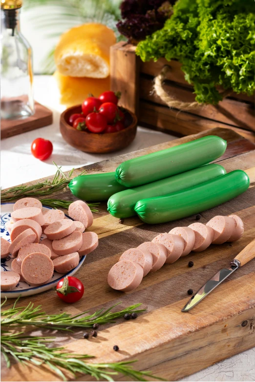 several different types of food being displayed on a  board