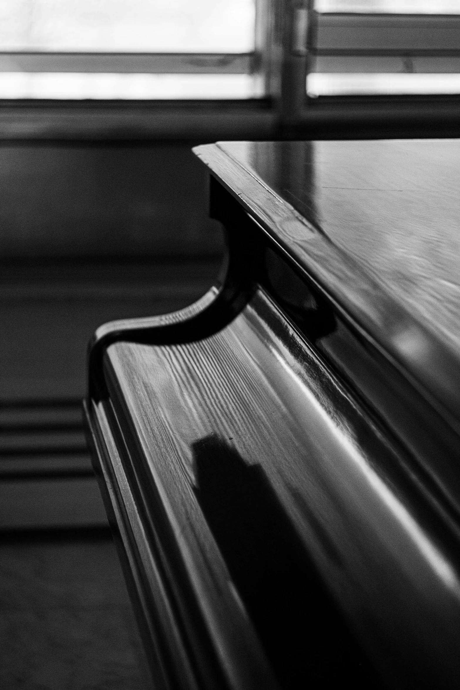 closeup of a black and white po of a bench