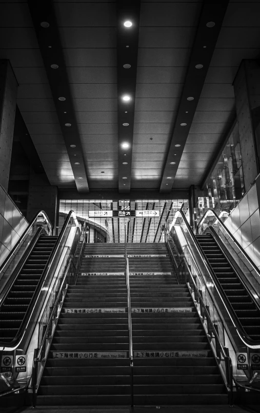 the stairs are empty of people at the station