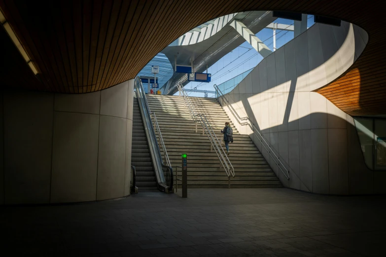 the escalator has two ramps with one going up and the other going down