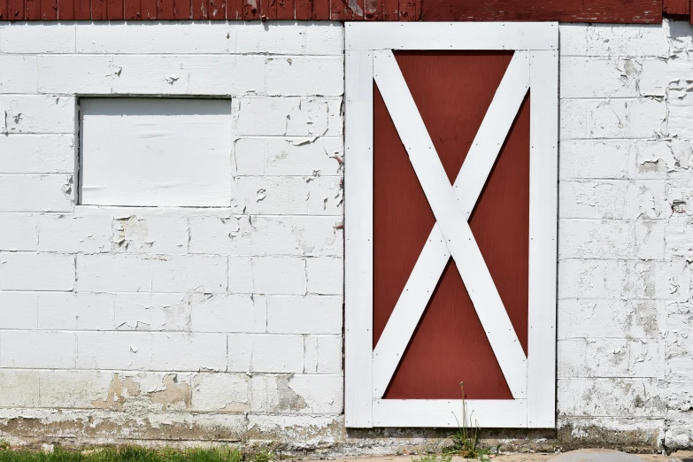 red and white door in a red brick building