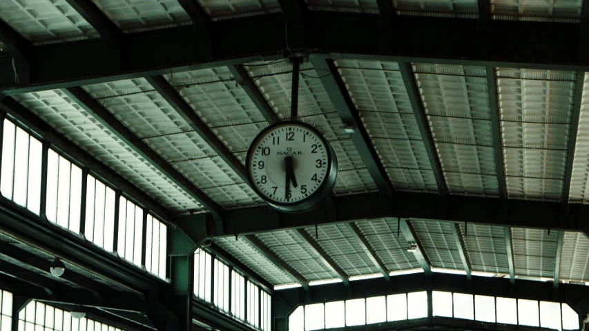 a view of a clock in an open area