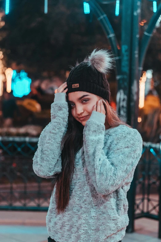 girl with a knit hat on her head