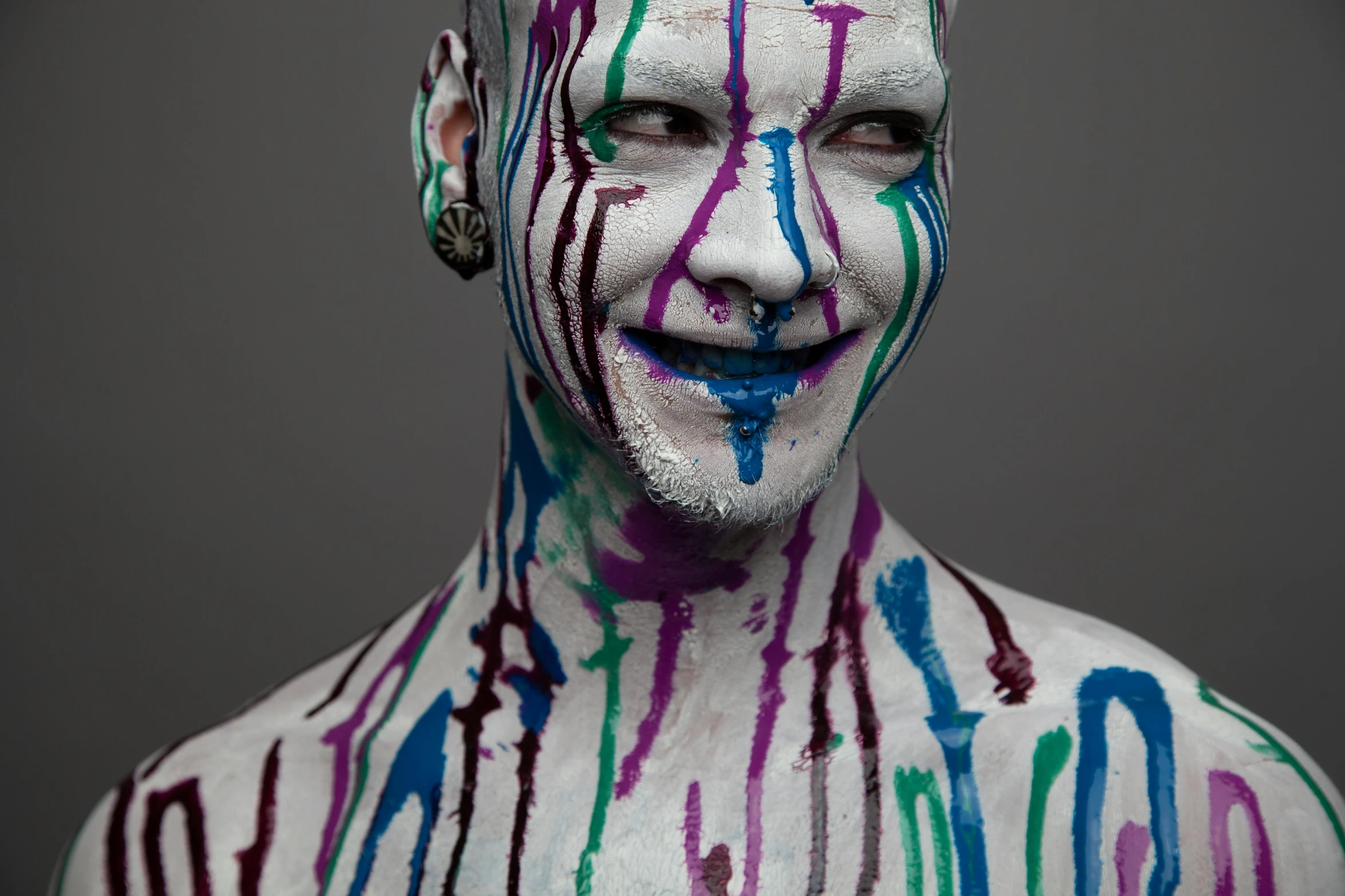 a young man that is wearing lots of paint