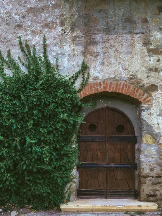 a door has a brick archway in it