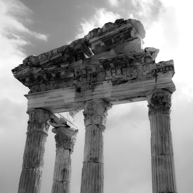 old temple ruins under an overcast sky