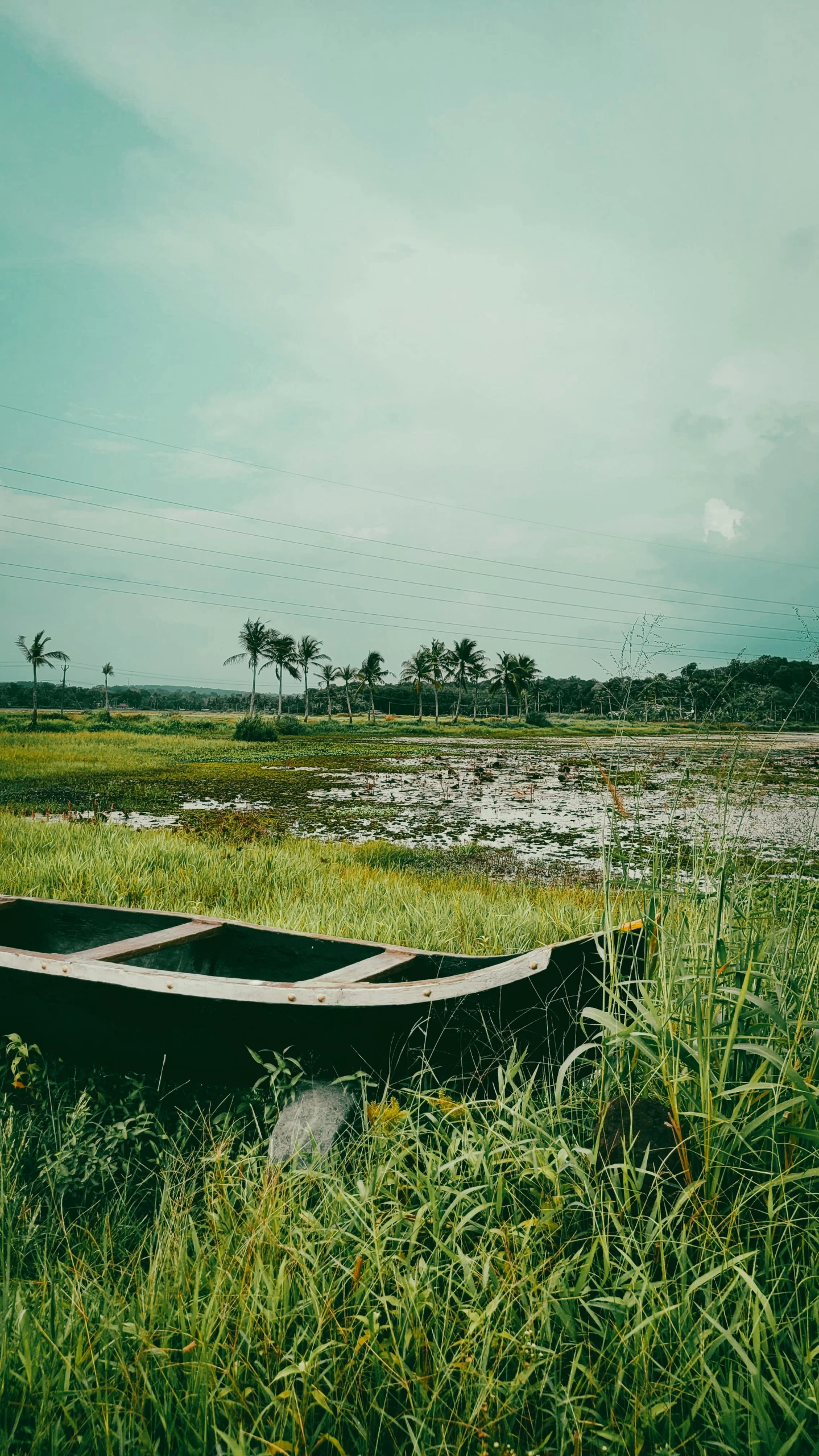 a boat is sitting in a grassy meadow