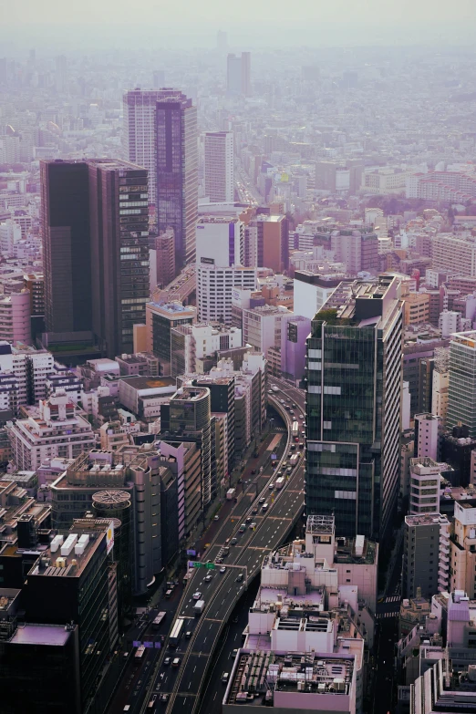 city buildings are in the distance as a hazy sky is seen