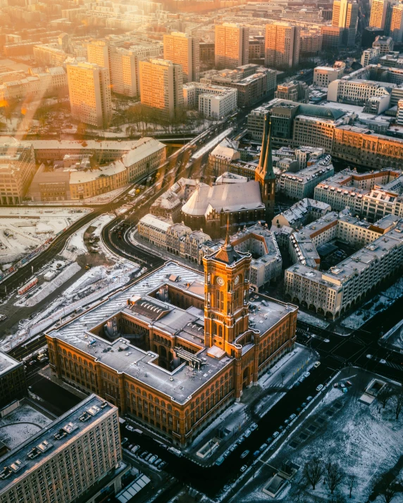 aerial view of the city skyline during winter