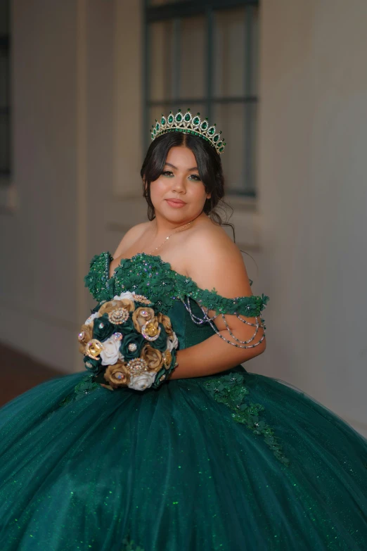 a girl wearing a tiara and dress sitting down