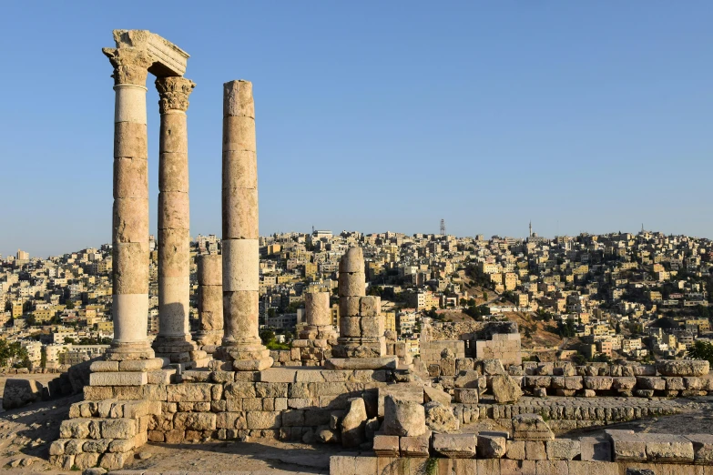 ruins with very large and small columns in the middle