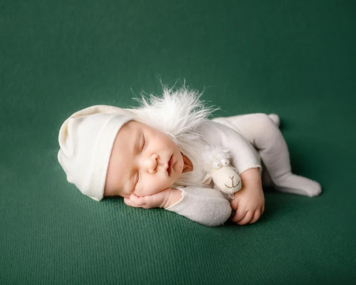 the baby has a hat on it and is sleeping