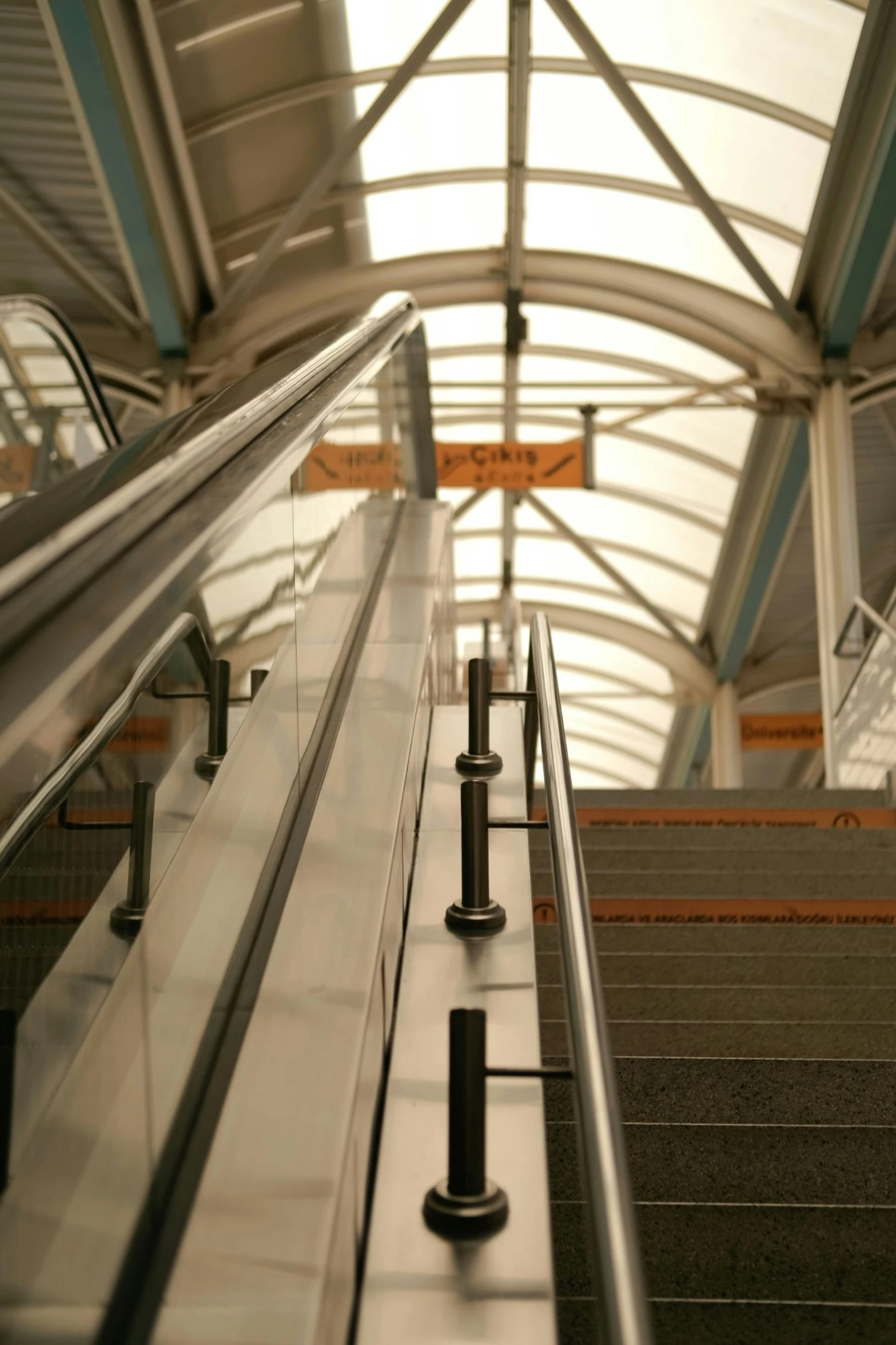 an escalator is on the second floor