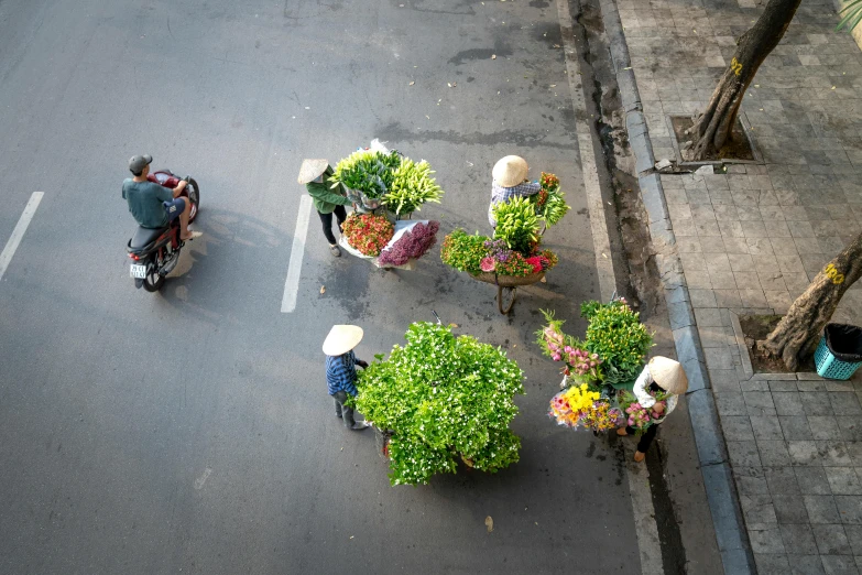 people carrying green vegetables on their bicycles