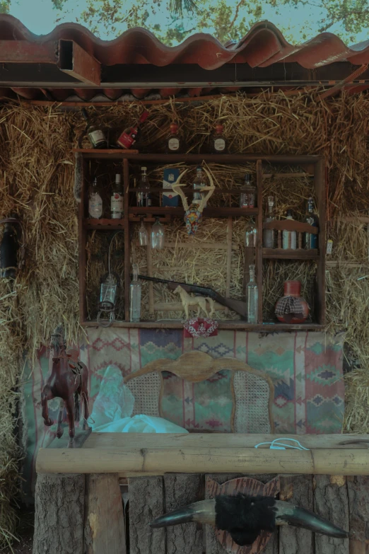 a horse on the hay that is attached to the wall