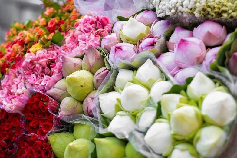 this display is full of multi colored flowers