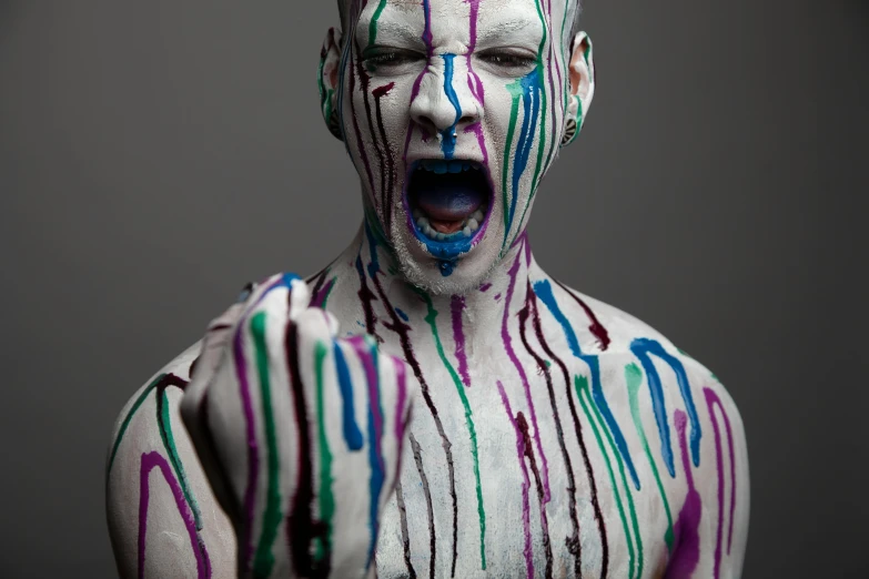 a person that is wearing painted body paint