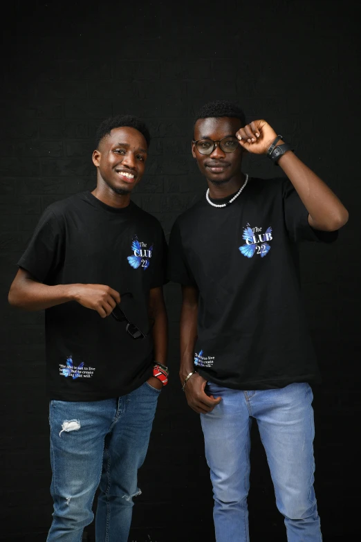 two male friends with their black tshirts