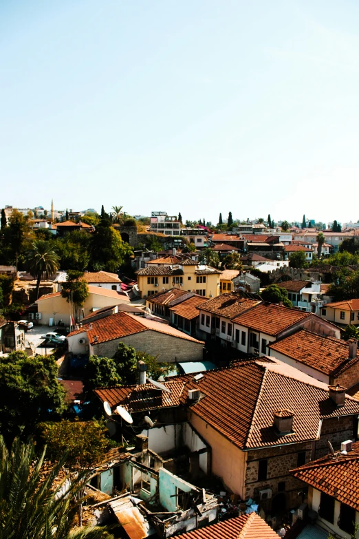 the roofs of houses are seen from above