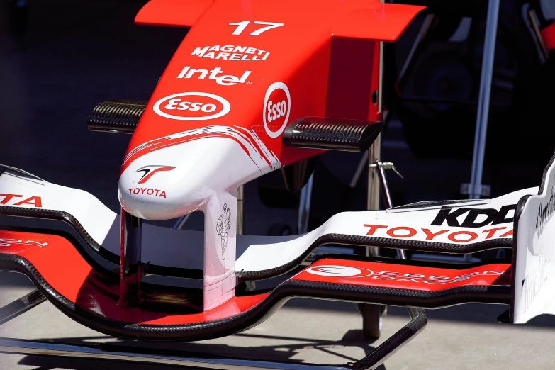 the new toyota ts - fw8 - 5 sits in the pits