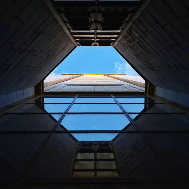 view looking up at a bridge from below