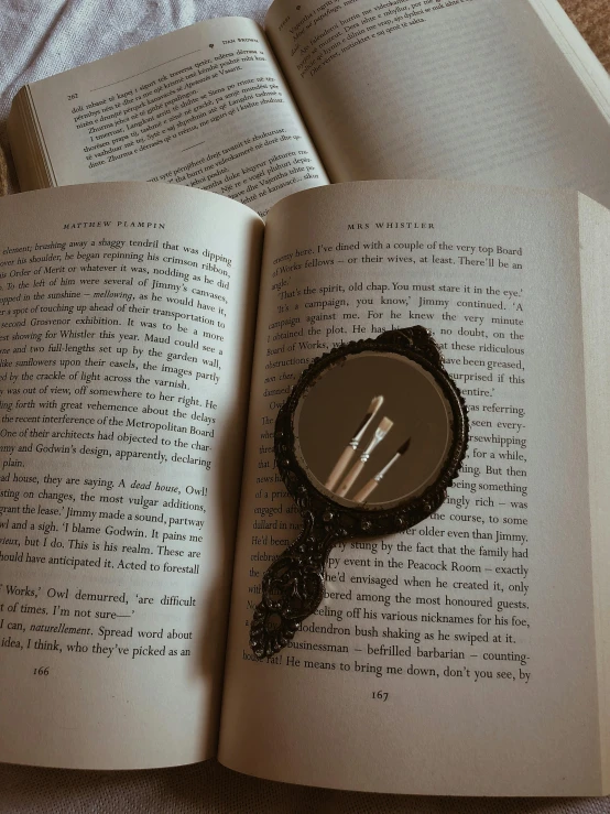 an open book with a magnifying glass on the page