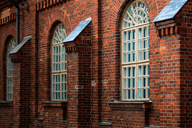 some window on the side of a brick building