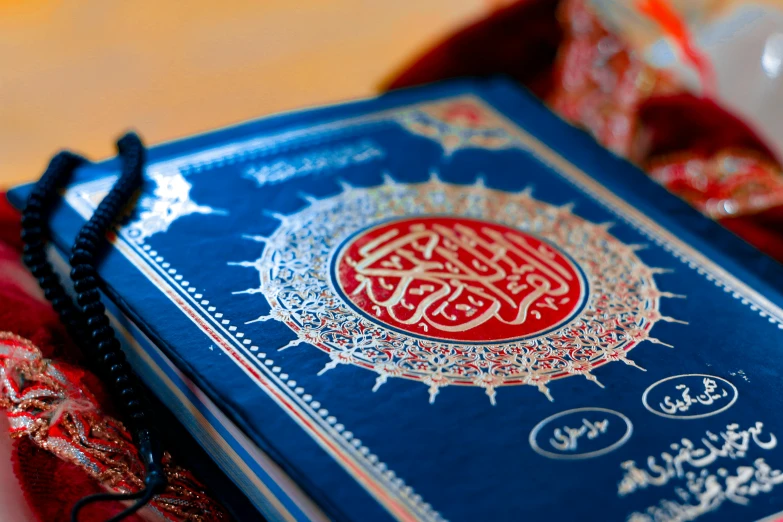 a blue book that is on top of a table