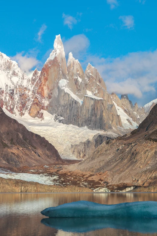 mountain and glacier scenery with lake and glacier