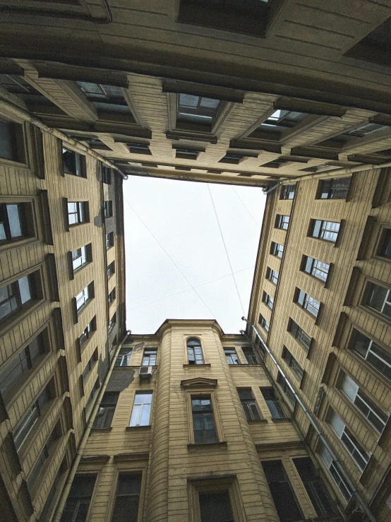 an aerial view of a building showing its windows