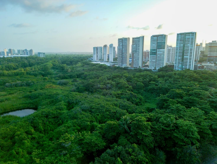 an aerial view of a city in the distance