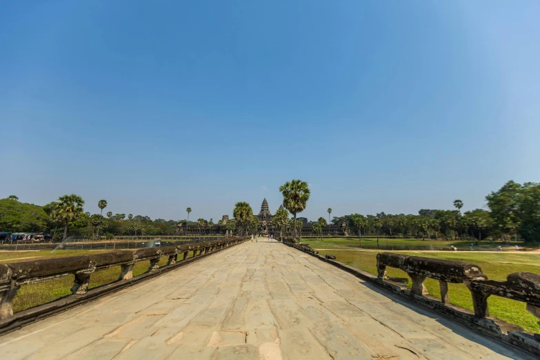 the large bridge has three benches at the end