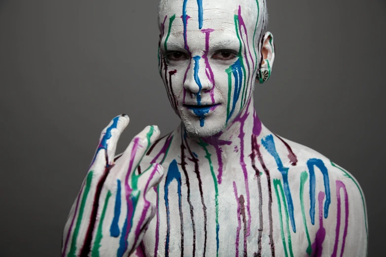 a man covered in paint and white on his body