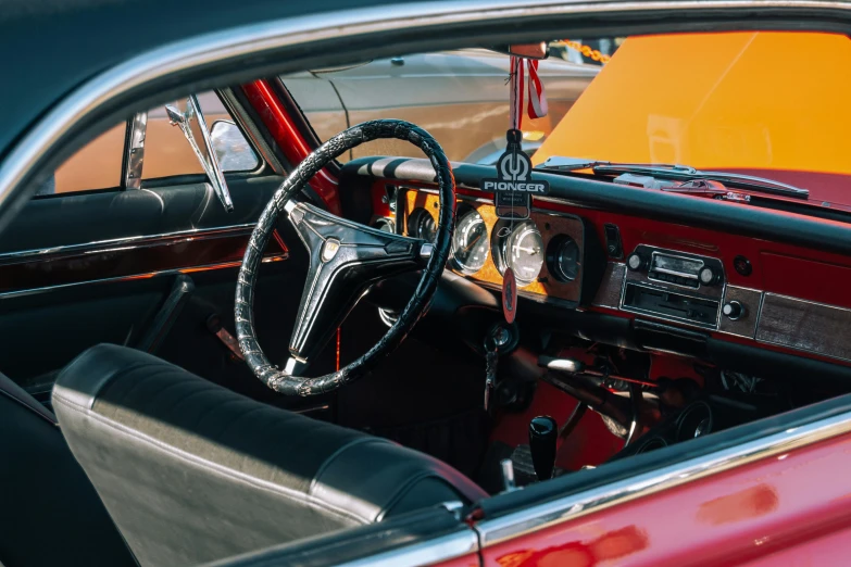 an interior view from the front seat of a car