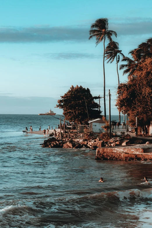 a view from the shore of a body of water