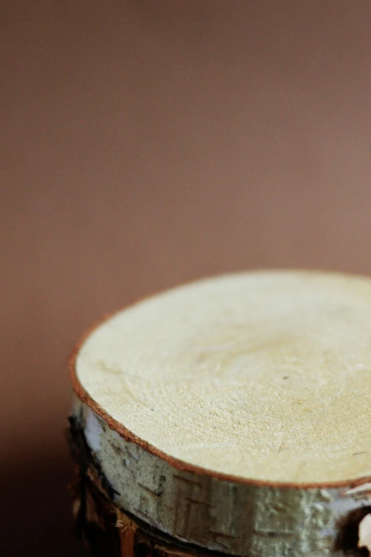 small round wooden base with bark on top