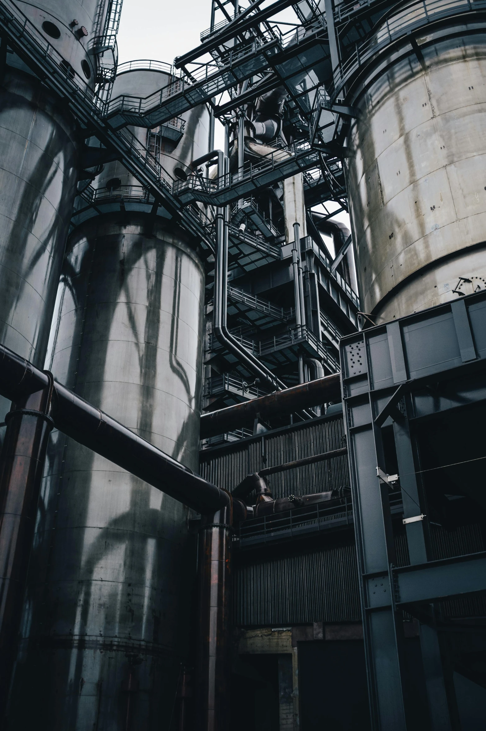 a group of steel structures sitting in a building