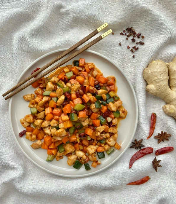 vegetables are shown on the plate with chopsticks