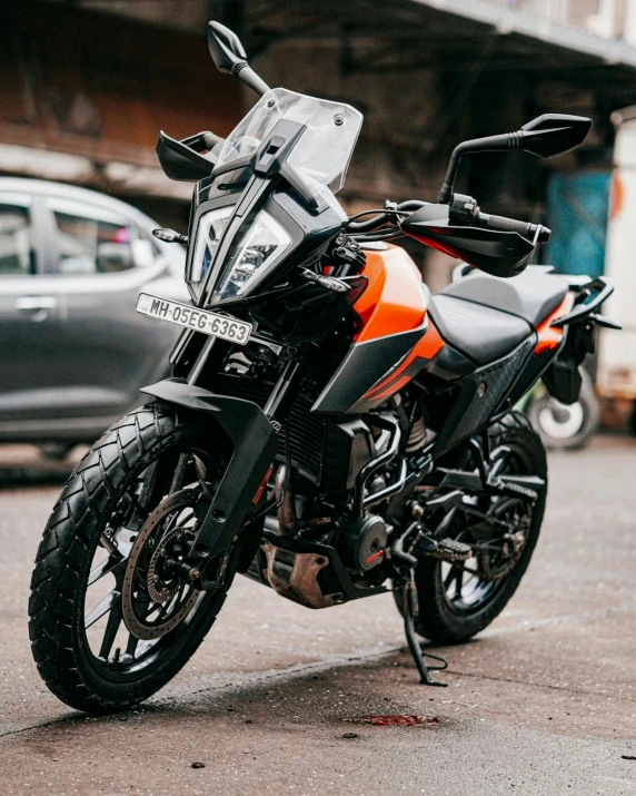 a motorbike parked on the side of a road